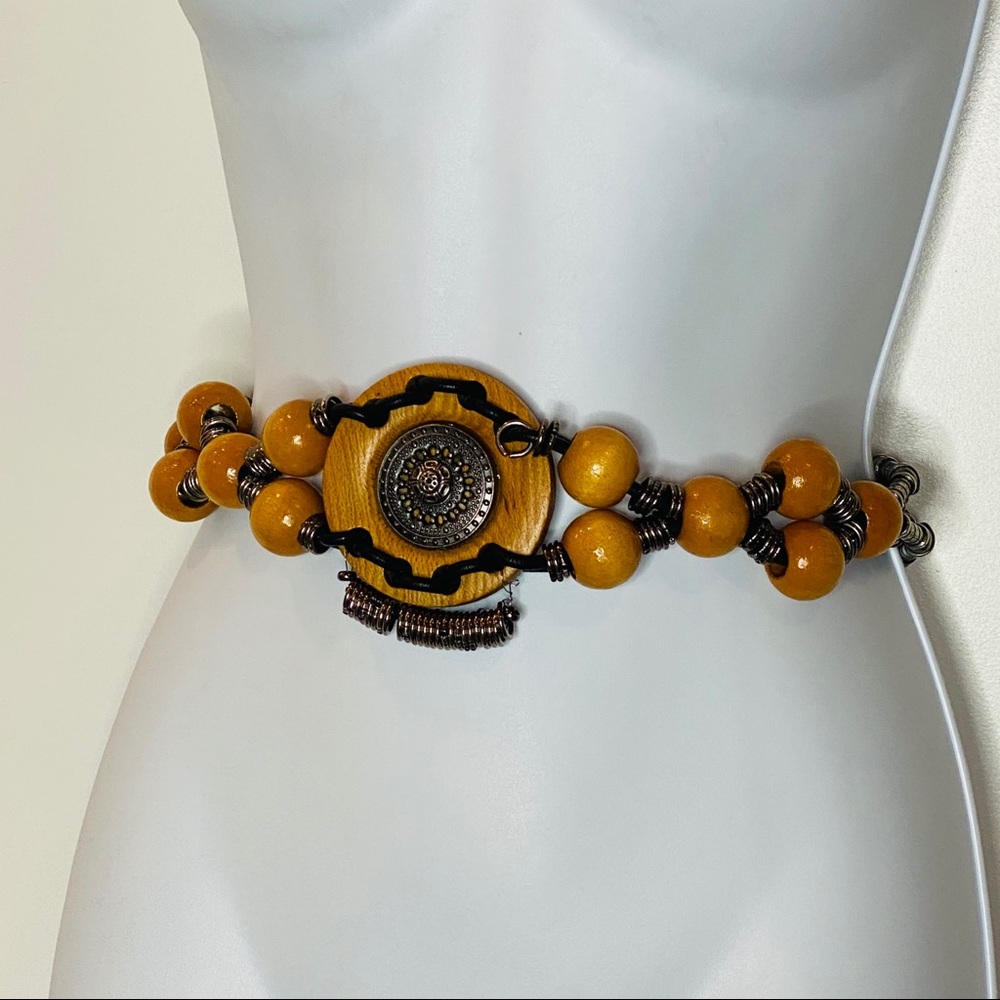 Vintage Wooden & Metal Embellished Waist Belt